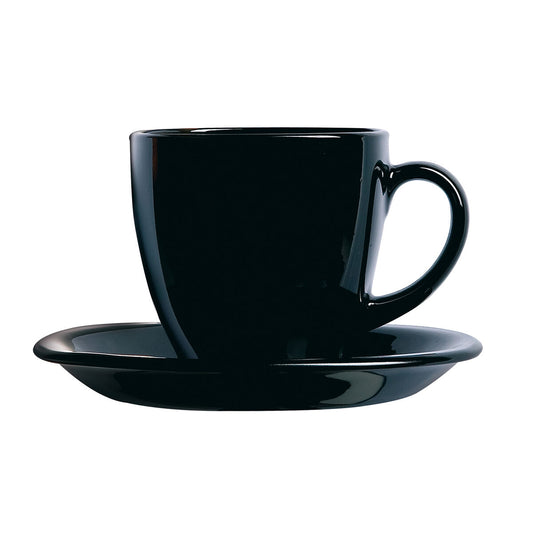 Set of Mugs with Saucers Luminarc Carine Black Glass 22 cm (12 Pieces) Luminarc