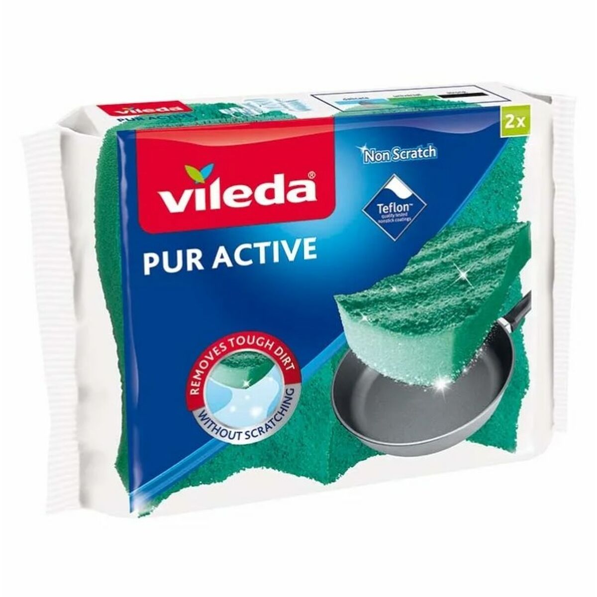 Scourer Vileda Pur Active Green polyuretaani (2 yksikköä)