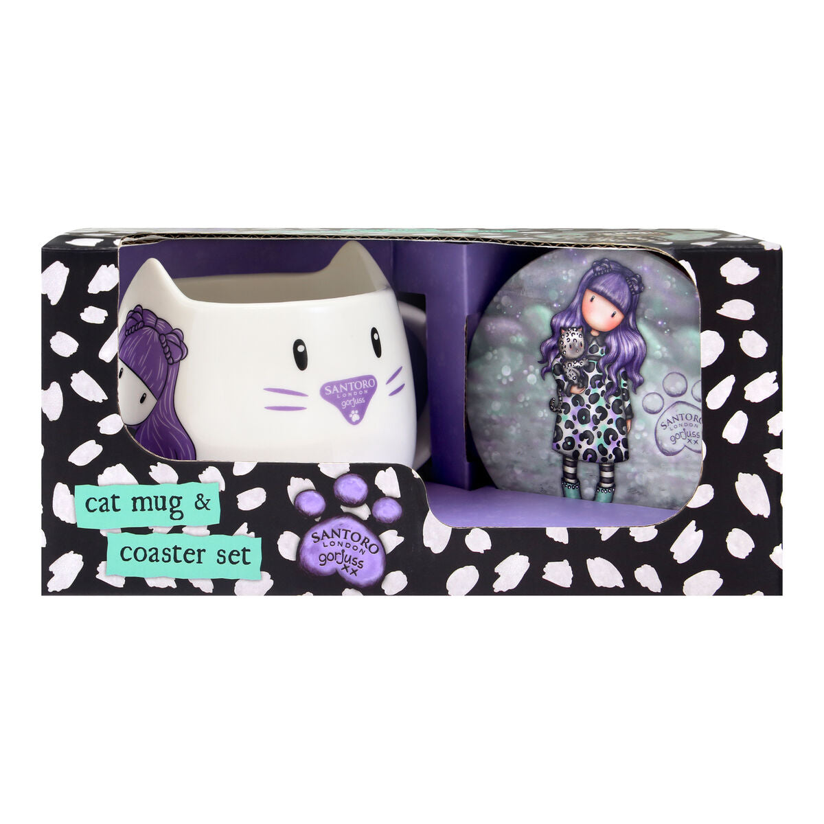 Kupin kanssa Plate Gorjuss Smitten kitten White Black Ceramic Coasters Cup