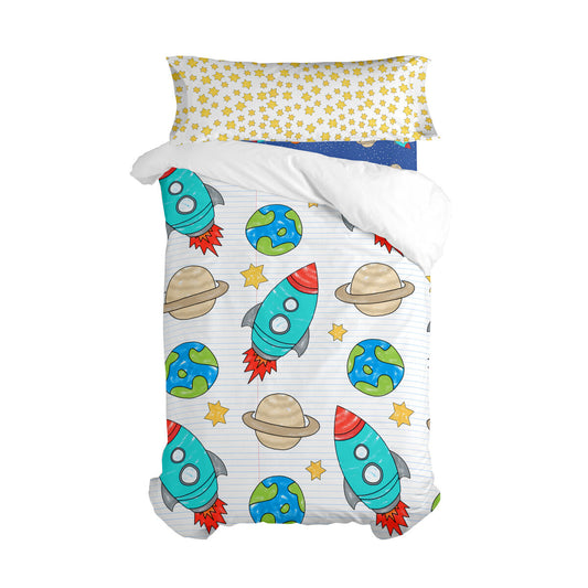 Duvet cover set HappyFriday Mr Fox Space Rocket Multicolour 2 Pieces