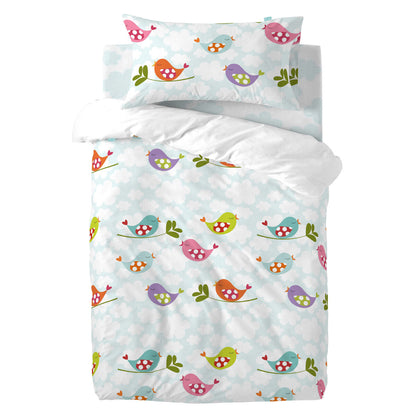 Duvet cover set HappyFriday Mr Fox Little birds Multicolour Baby Crib 2 Pieces HappyFriday