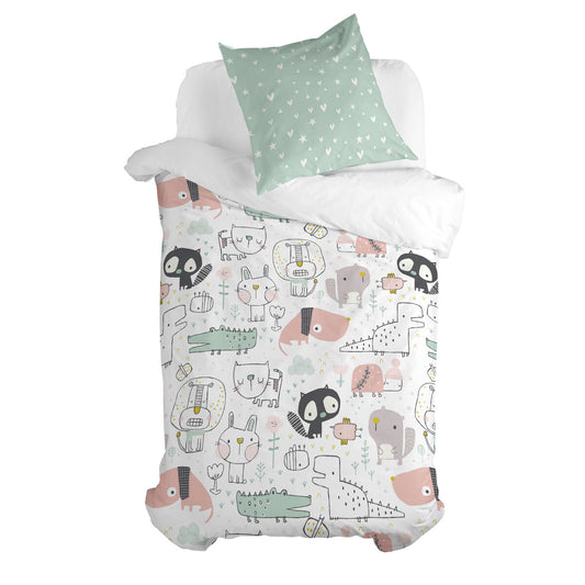 Duvet cover set HappyFriday Moshi Moshi Best Buddies Multicolour Single 2 Pieces