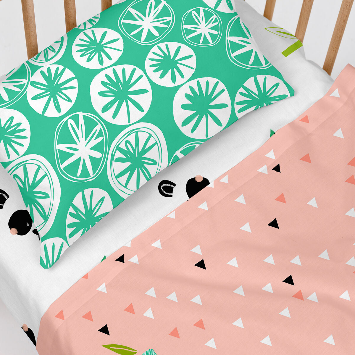 Fitted sheet HappyFriday MOSHI MOSHI White Multicolour 70 x 140 x 14 cm Panda bear HappyFriday