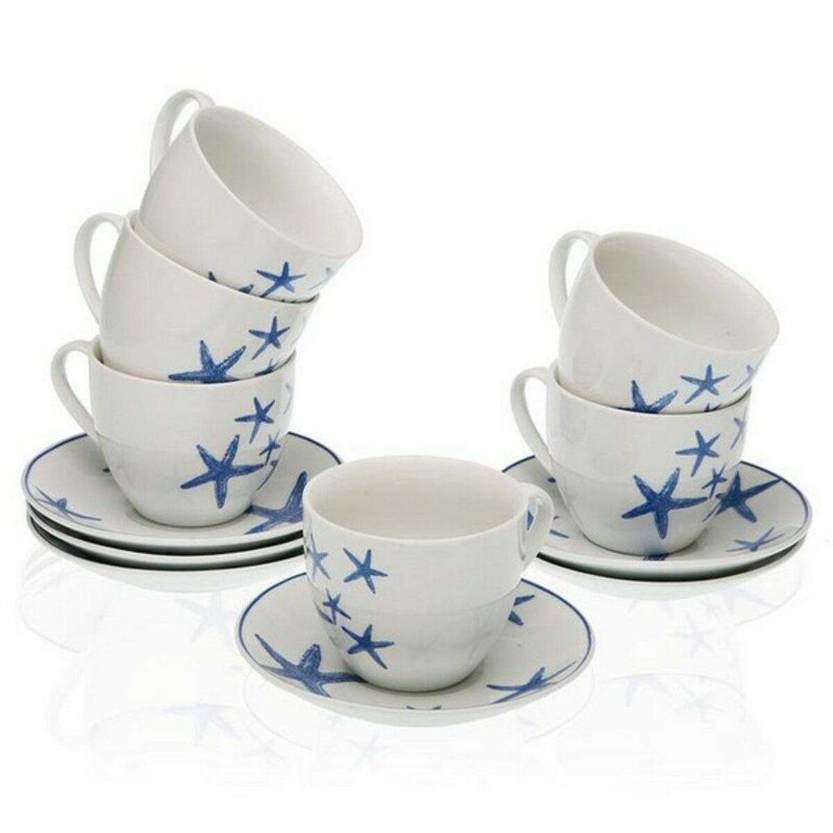 Piece Coffee Cup Set Blue Sea Porcelain (6 Pieces)