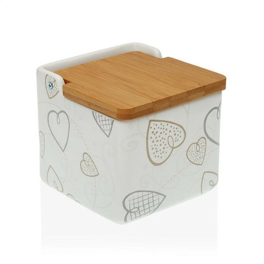 Suolasirotin kannella Versa Cozy Bamboo Hearts Ceramic (12,2 x 11,5 x 12,2 cm)