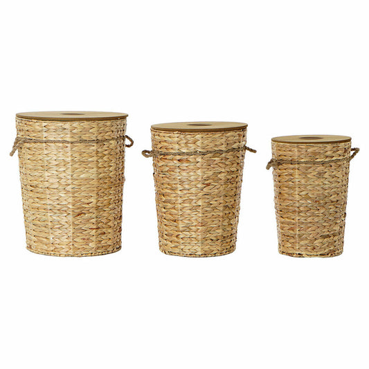 Basket set DKD Home Decor Light brown 44 x 44 x 54 cm Wood Metal 3 Pieces