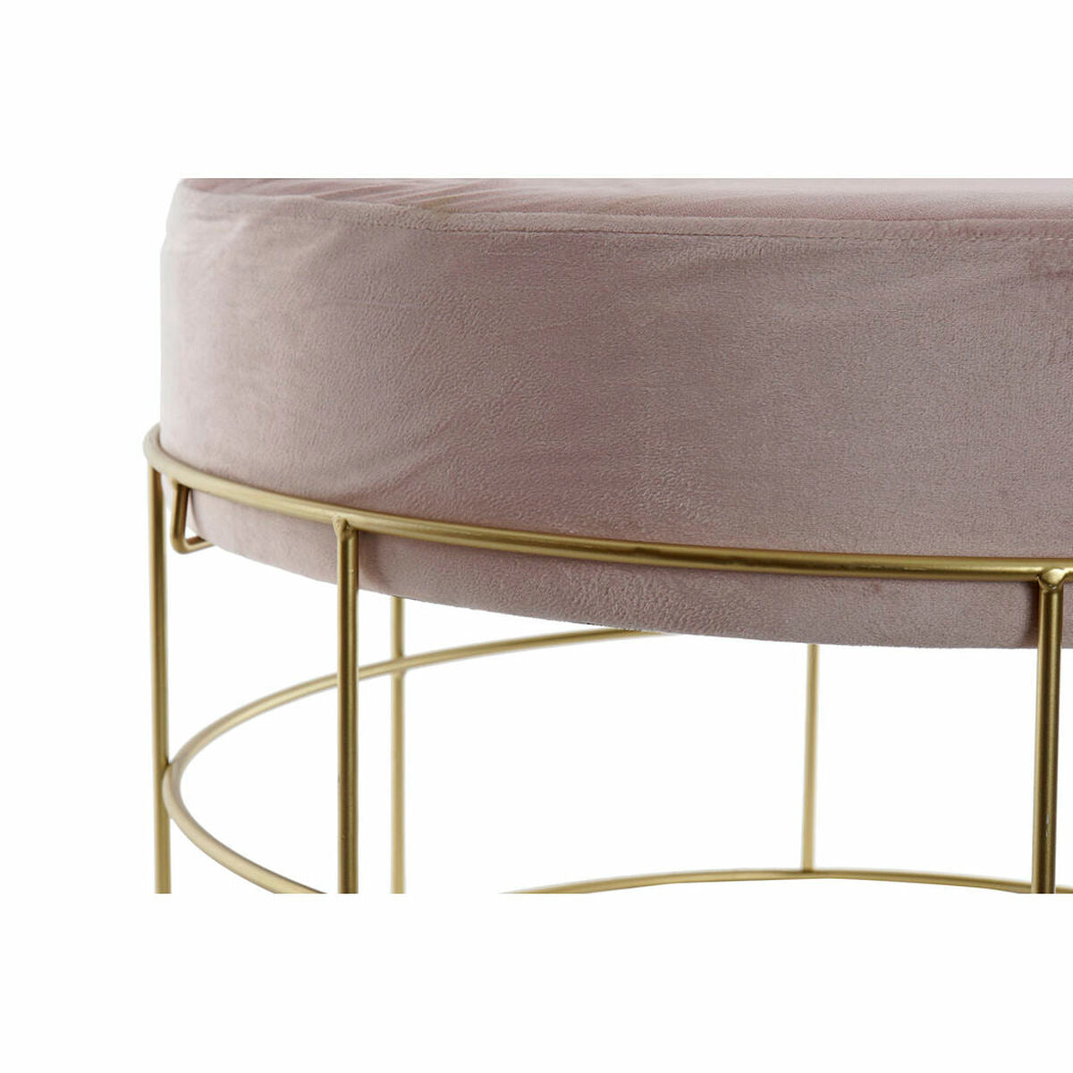 Footrest DKD Home Decor Golden Metal Polyester Light Pink (60 x 60 x 37.5 cm) DKD Home Decor