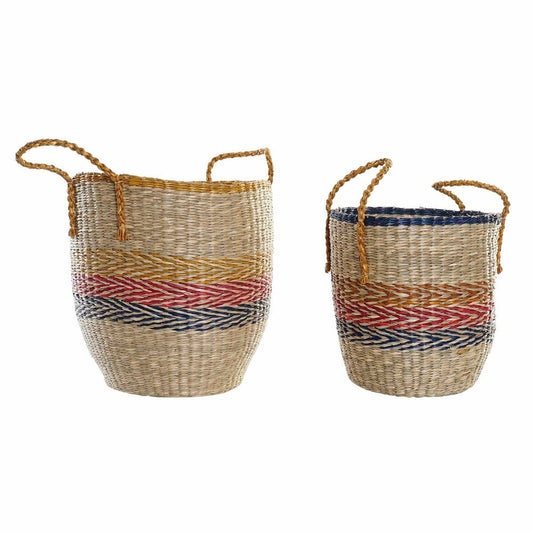 Basket set DKD Home Decor Orange Green Seagrass (35 x 22 x 46 cm) (2 pcs) DKD Home Decor