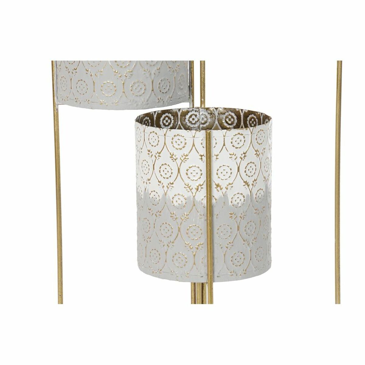 Planter DKD Home Decor White Grey Golden Bicoloured Metal Iron Stripped 45 x 33 x 92,8 cm Circular (2 Units)