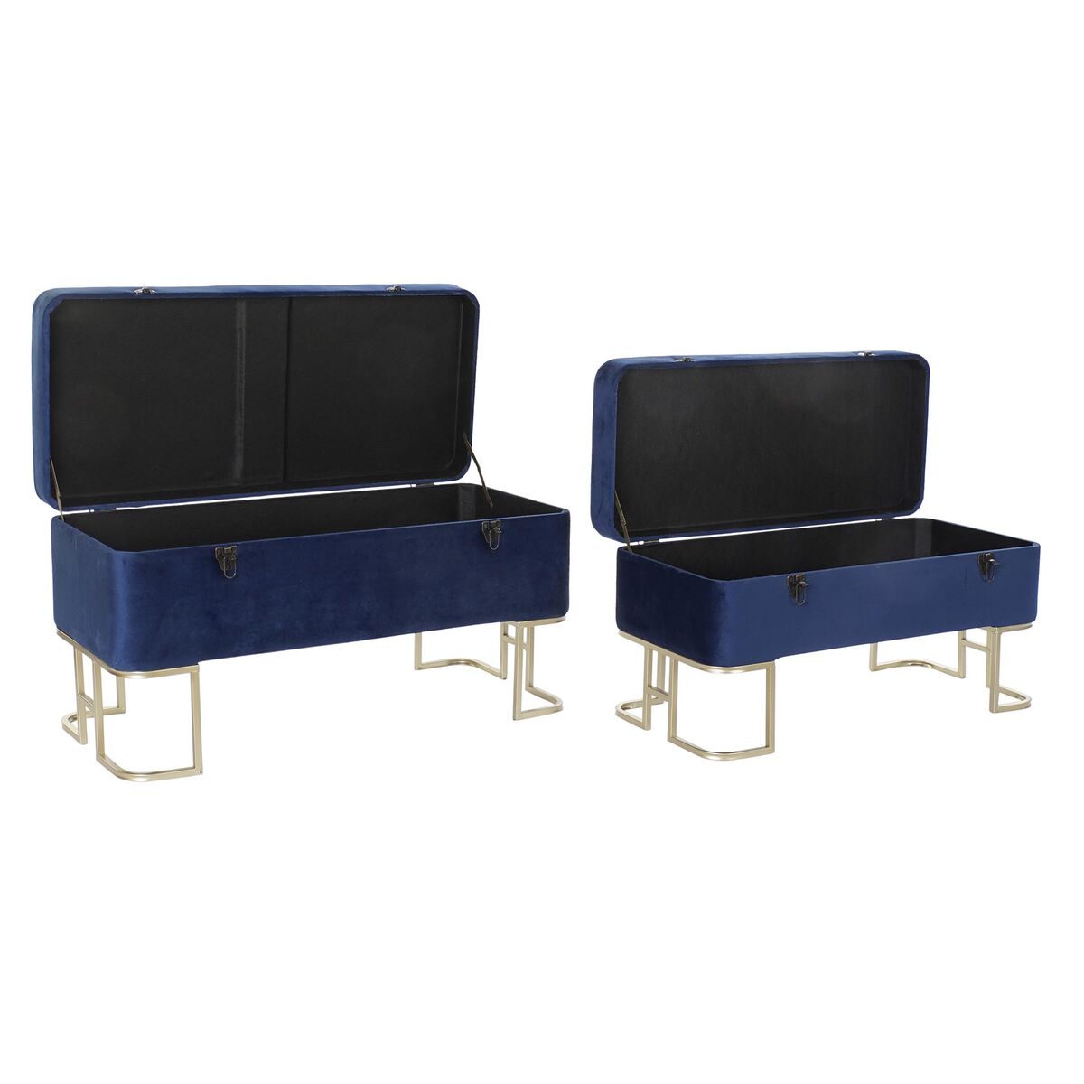 Bench DKD Home Decor Blue Golden Metal Velvet (90 x 40 x 47 cm)