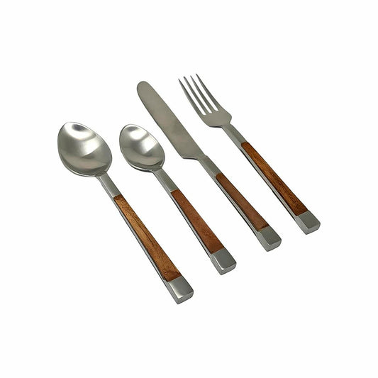 Cutlery DKD Home Decor Natural Silver Stainless steel Acacia (4,5 x 2 x 20 cm) DKD Home Decor