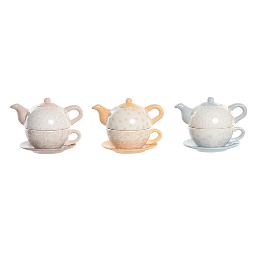 Tea Set DKD Home Decor Blue Pink Yellow 750 ml Dolomite (3 Units) DKD Home Decor