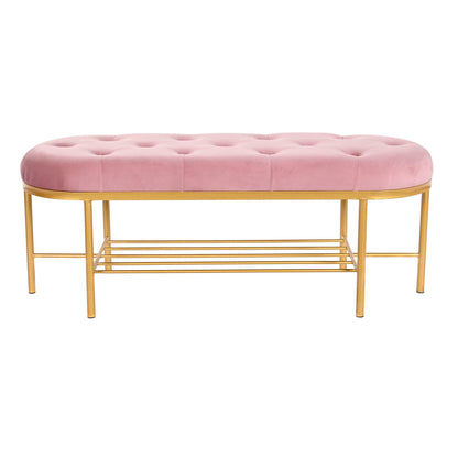 Bench DKD Home Decor 100 x 35 x 40 cm Pink Golden Metal