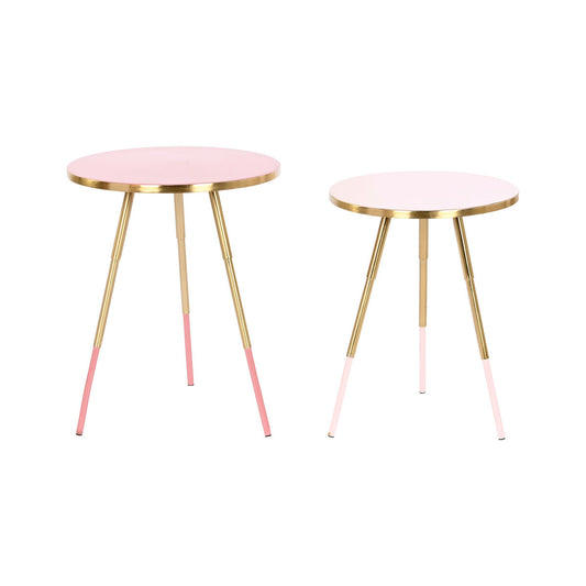 Set of 2 tables Home ESPRIT Pink Golden 41 x 41 x 51 cm Home ESPRIT