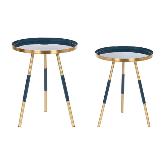 Set of 2 tables Home ESPRIT Blue Golden 41 x 41 x 51 cm Home ESPRIT