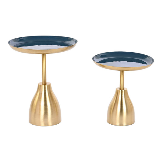 Set of 2 tables Home ESPRIT Blue Golden 40,5 x 40,5 x 48 cm Home ESPRIT