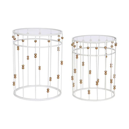 Set of 2 tables Home ESPRIT White Golden 42 x 42 x 55 cm Home ESPRIT