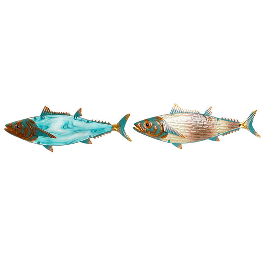 Wall Decoration Home ESPRIT Blue Multicolour Golden Fish Mediterranean 70 x 4,5 x 25,5 cm (2 Units) Home ESPRIT