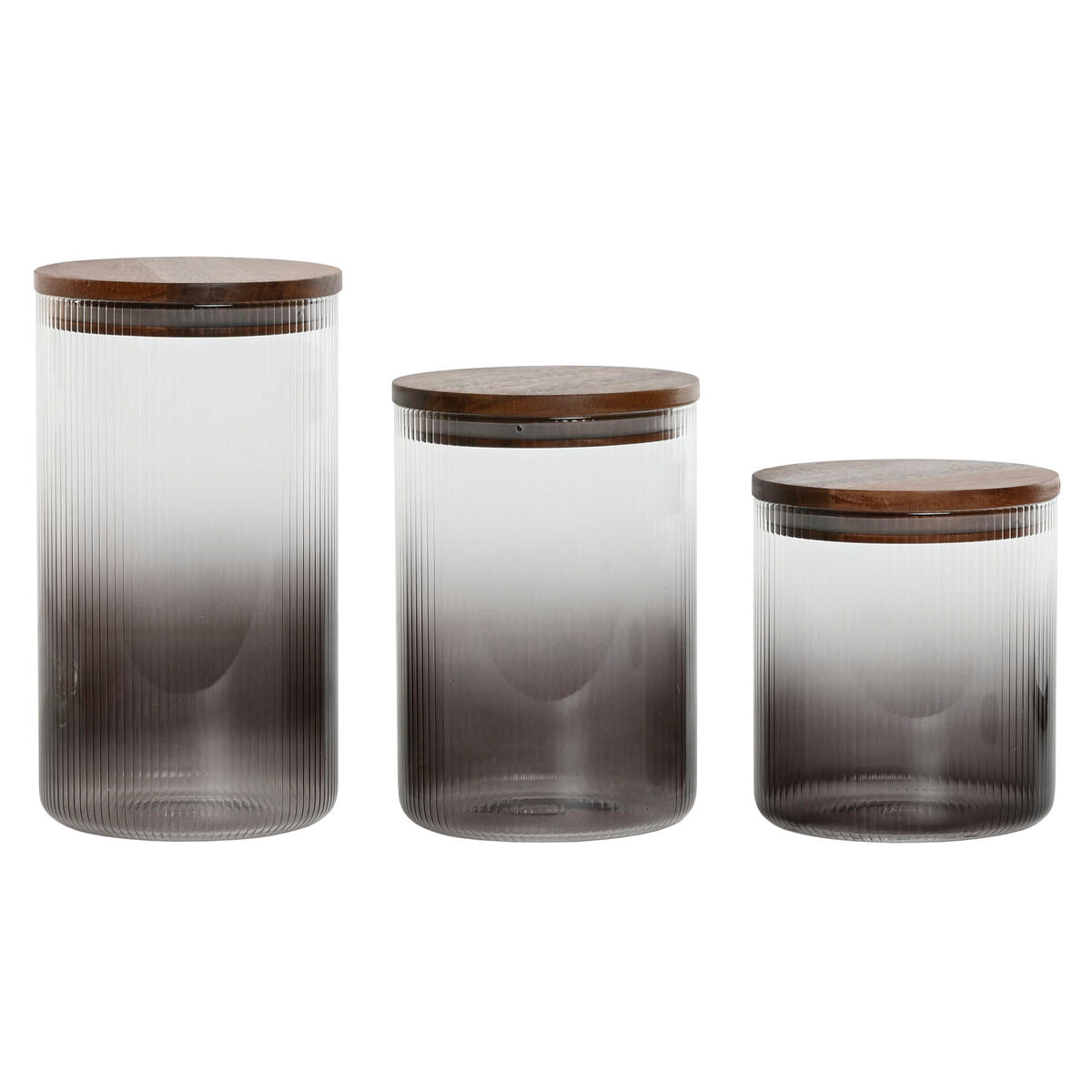 3 Tubs Home ESPRIT Grey Natural Acacia Borosilicate Glass 900 ml 1,5 L 1,2 L 3 Pieces - byKim