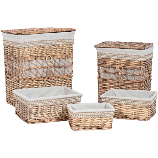 Laundry basket Home ESPRIT Beige Natural wicker Shabby Chic 47 x 35 x 55 cm 5 Pieces Home ESPRIT