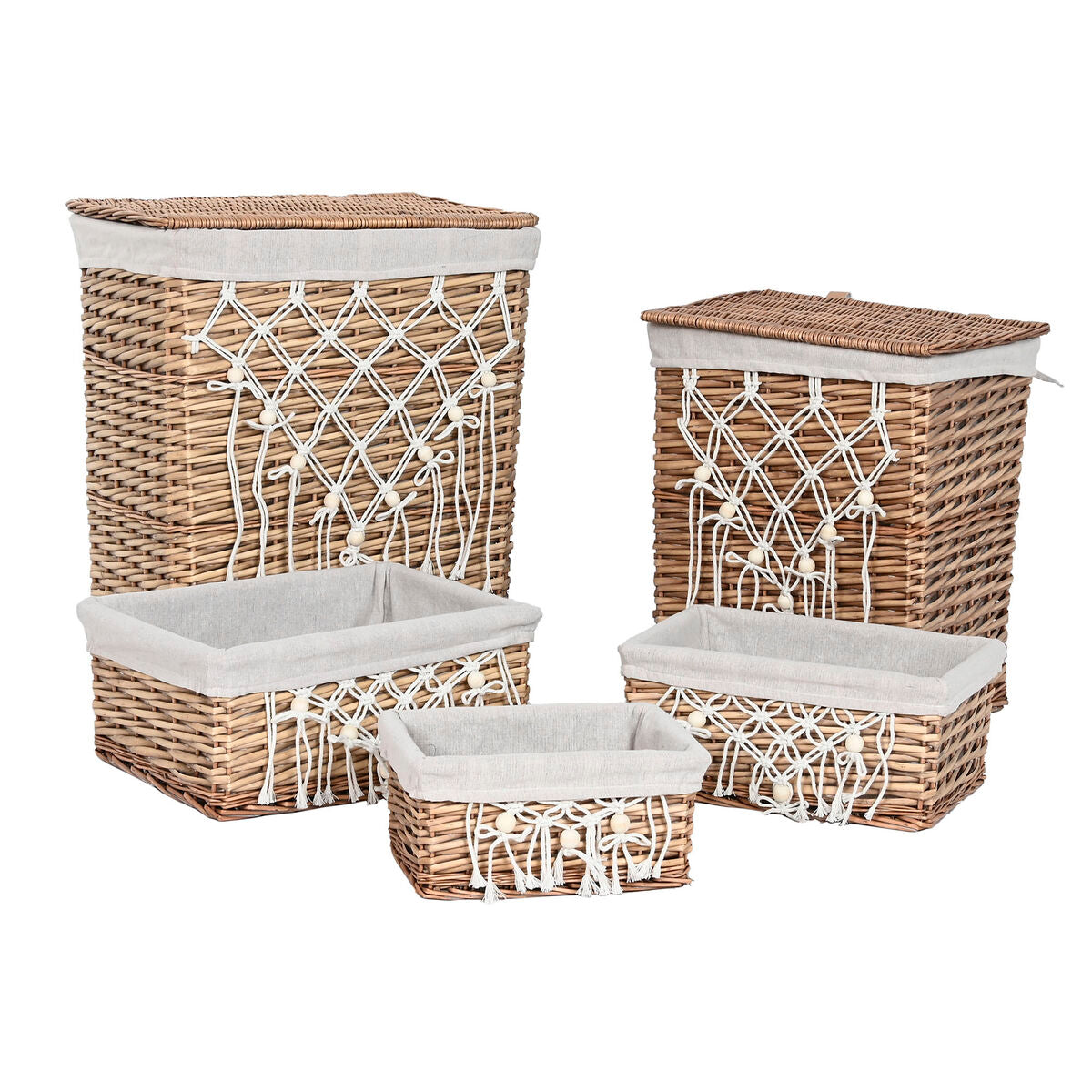 Laundry basket Home ESPRIT White Natural wicker Shabby Chic 47 x 35 x 55 cm 5 Pieces