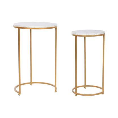 Set of 2 tables Home ESPRIT Golden Metal Marble 40 x 40 x 64 cm