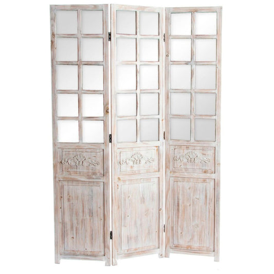 Folding screen Home ESPRIT White Fir Mirror 120 x 3 x 180 cm Home ESPRIT