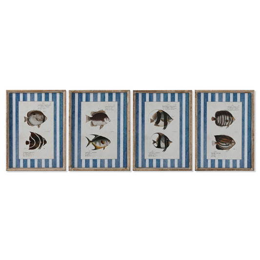 Painting Home ESPRIT Blue Fish 40 X 2,5 X 55 cm (4 Units) Home ESPRIT