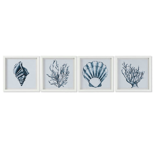 Painting Home ESPRIT Blue White Mediterranean 35 x 2 x 35 cm (4 Units) Home ESPRIT