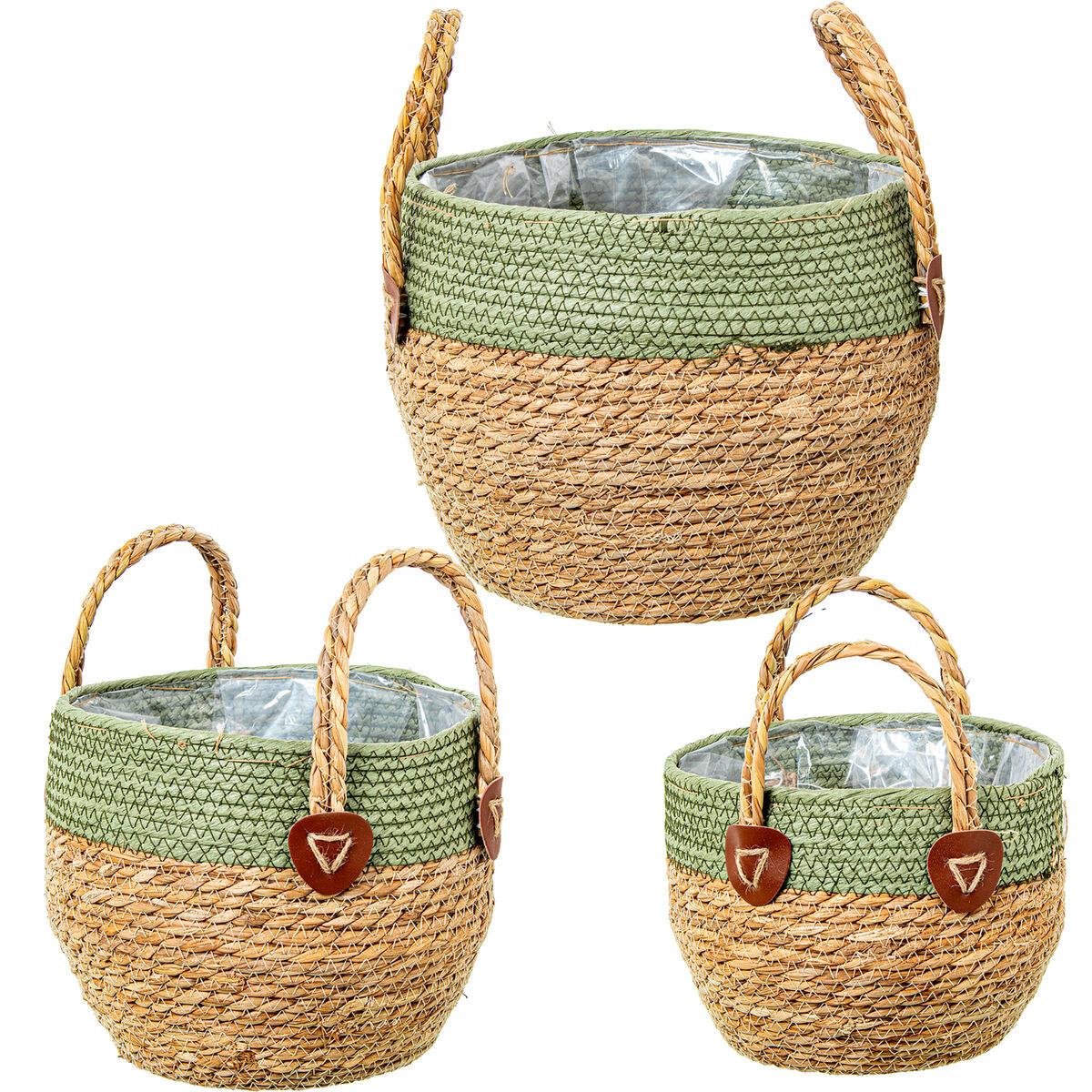 Set of Baskets Alexandra House Living 03786 Brown Green wicker Rattan Natural Fibre (3 Units)