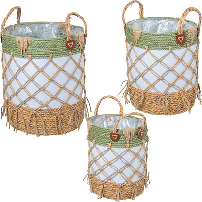 Set of Baskets Alexandra House Living 03788 White Green wicker Rattan Natural Fibre (3 Units)