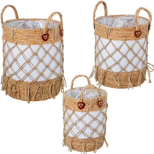 Set of Baskets Alexandra House Living 03792 White wicker Rattan Natural Fibre (3 Units) Alexandra House Living