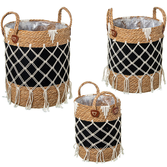 Set of Baskets Alexandra House Living 03793 Black wicker Rattan Natural Fibre (3 Units)