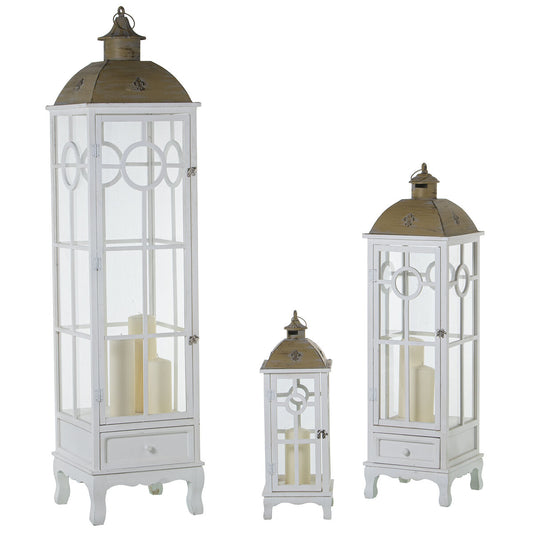 Lanterns Alexandra House Living White Wood Crystal Fir wood (3 Pieces) Alexandra House Living