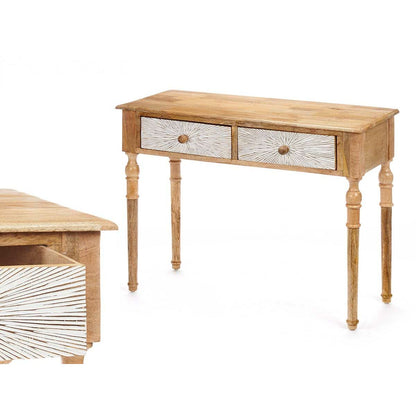 Hall Table with 2 Drawers White Brown Mango wood 98 x 77 x 42 cm Stripes