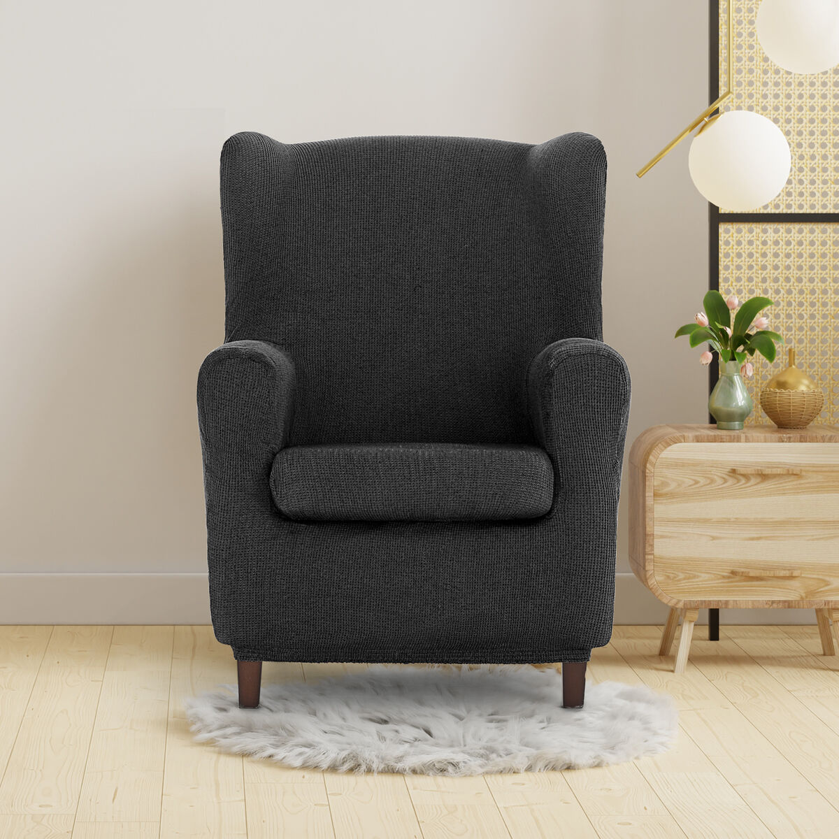 Wingback chair cover Eysa ULISES Dark grey 80 x 100 x 90 cm