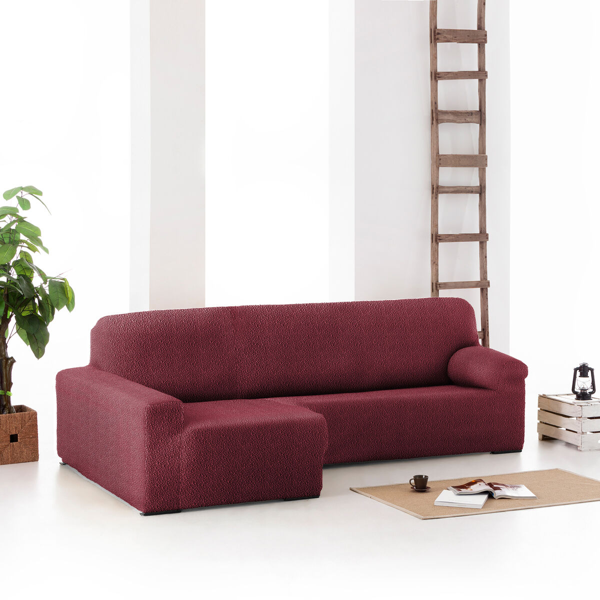 Right short arm chaise longue cover Eysa ROC Tile Dark Red 180 x 120 x 360 cm