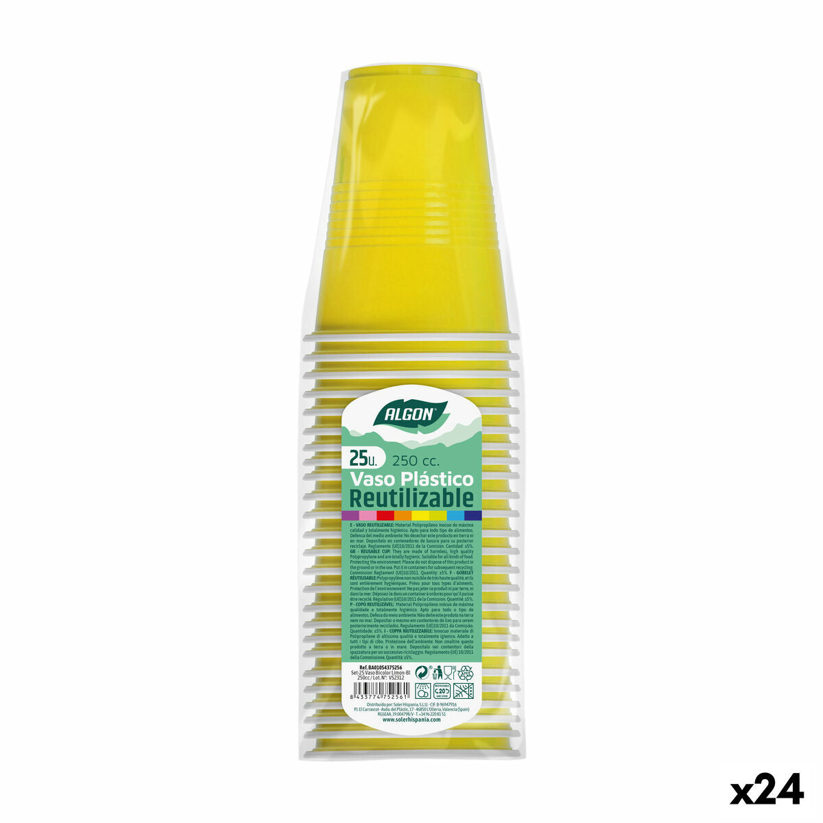 Uudelleenkäytettävät lasit Algon Yellow 24 Units 250 ml (25 kpl)