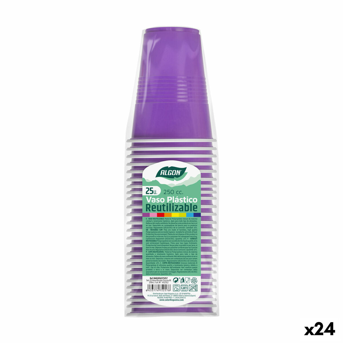 Uudelleenkäytettävät lasit Algon Fuchsia 24 Units 250 ml (25 kpl)