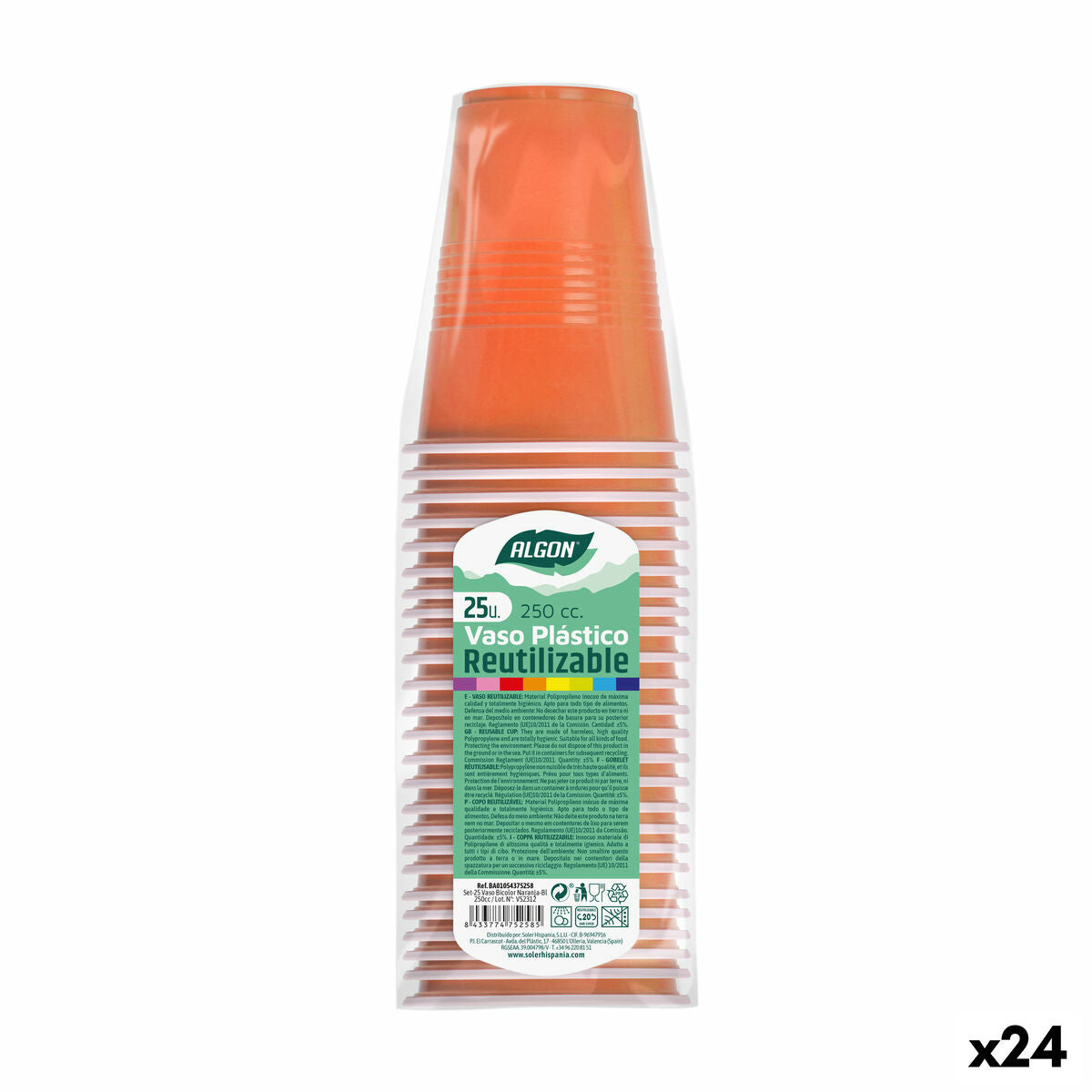 Uudelleenkäytettävät lasit Algon Orange 24 Units 250 ml (25 kpl)