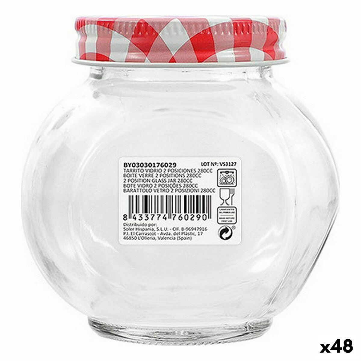 Purkki Mediterraneo Glass 280 ml 9,2 x 7,1 x 9,3 cm (48 yksikköä)