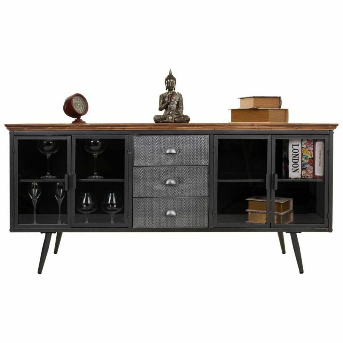 Sideboard Alexandra House Living Brown Grey Wood Metal 42 x 74 x 164 cm