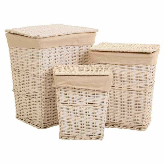 Set of Baskets Alexandra House Living White wicker Willow wood 3 Pieces Alexandra House Living