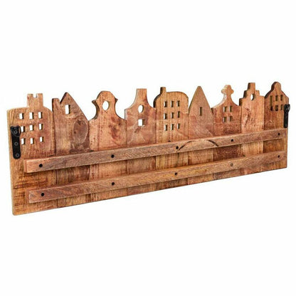 Wall mounted coat hanger Alexandra House Living Iron Mango wood Houses 10 x 25 x 81 cm