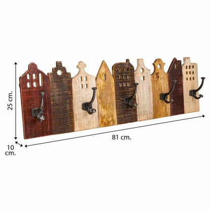 Wall mounted coat hanger Alexandra House Living Iron Mango wood Houses 10 x 25 x 81 cm