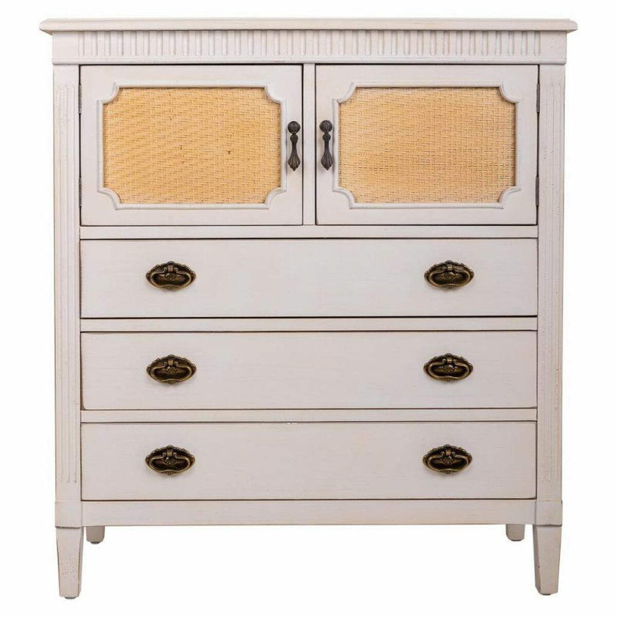 Chest of drawers Alexandra House Living White Rattan Fir wood MDF Wood 36 x 90 x 82 cm