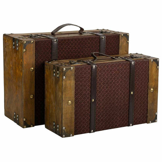 Set of suitcases Alexandra House Living Brown PVC Wood Metal Cloth Vintage 31 x 17 x 45 cm 40 x 24 x 13,5 cm Ornamental 2 Pieces