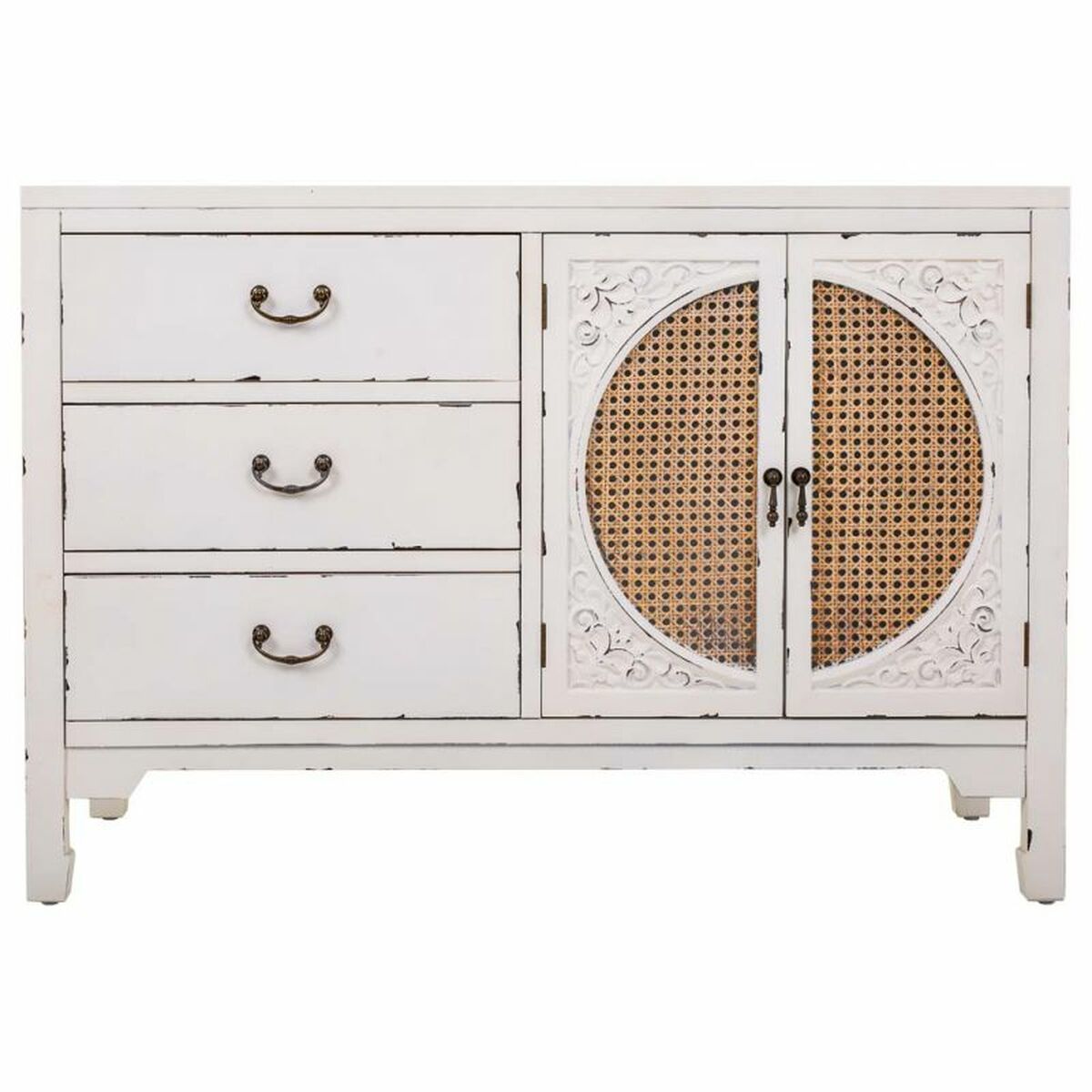 Sideboard Alexandra House Living White Rattan Fir wood 36 x 73 x 106 cm