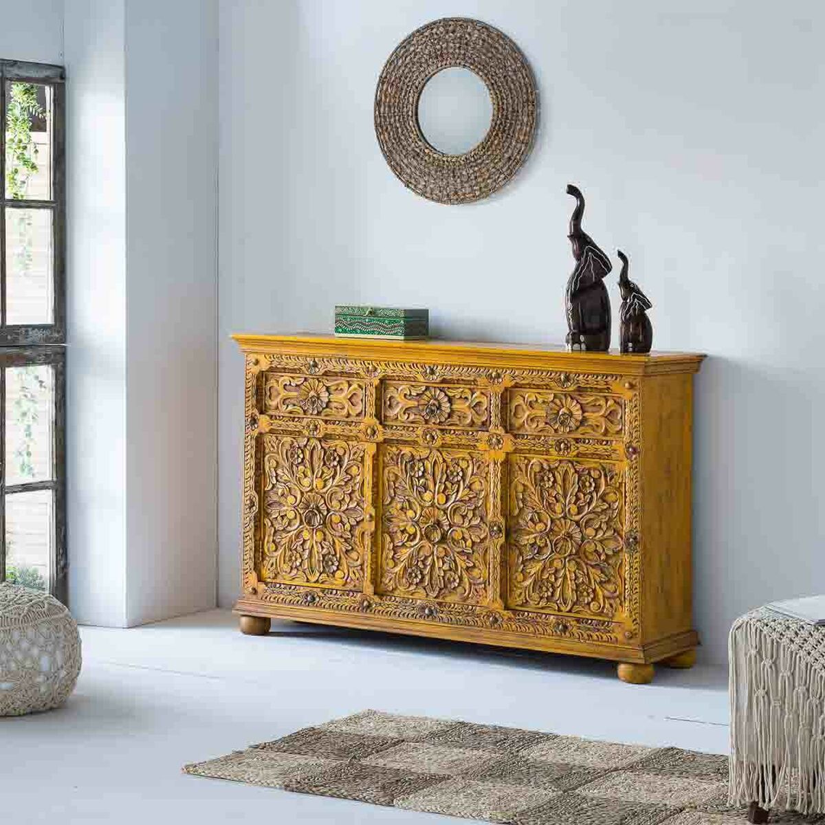 Sideboard Alexandra House Living Yellow Iron Mango wood 45 x 96 x 147 cm