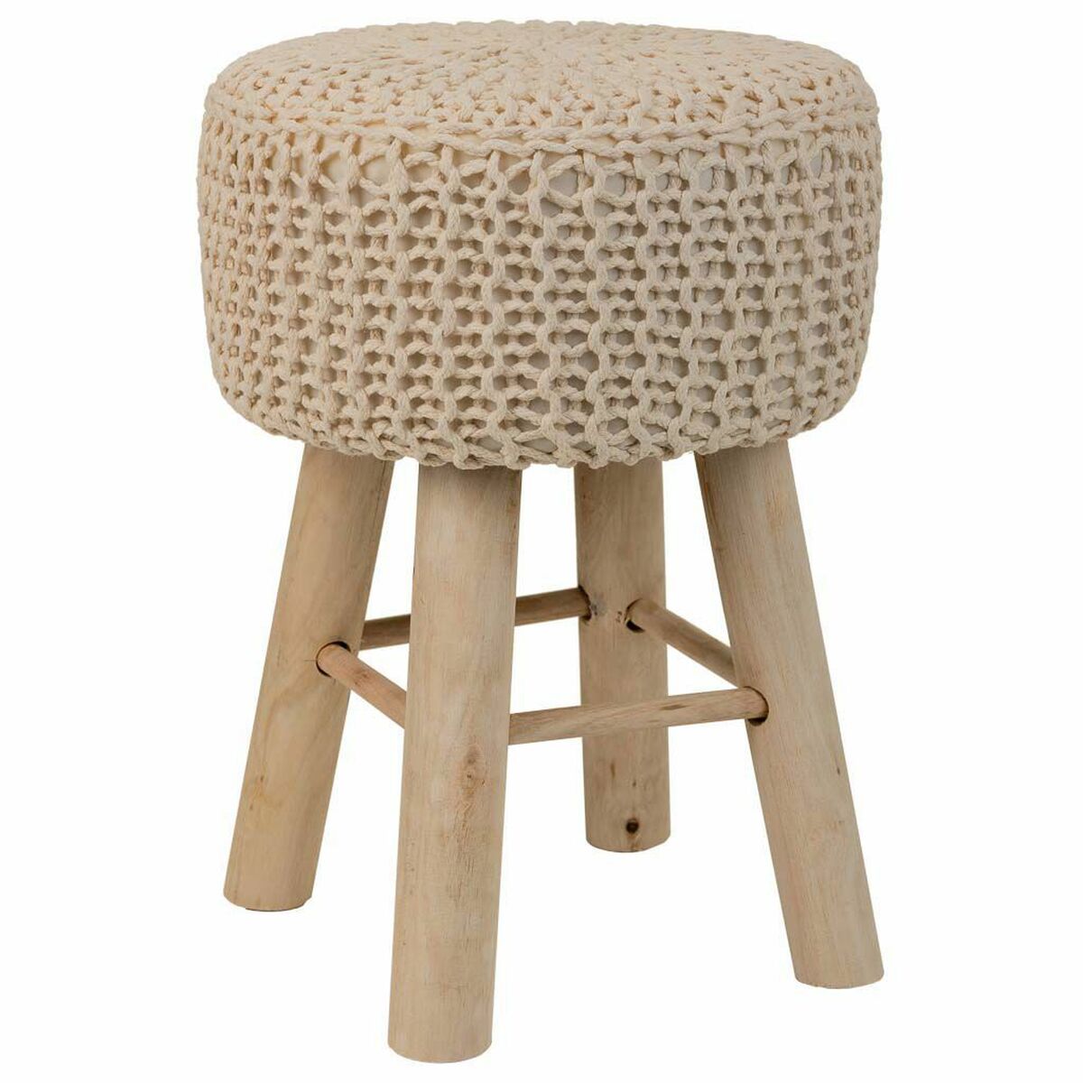 Stool Alexandra House Living Cream Bamboo Pinewood Sponge MDF Wood 32 x 44 x 32 cm